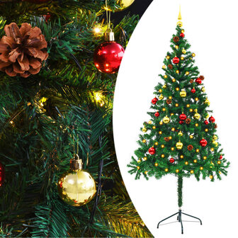 Kunstkerstboom met verlichting en kerstballen 180 cm groen 1