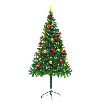 Kunstkerstboom met verlichting en kerstballen 180 cm groen 3