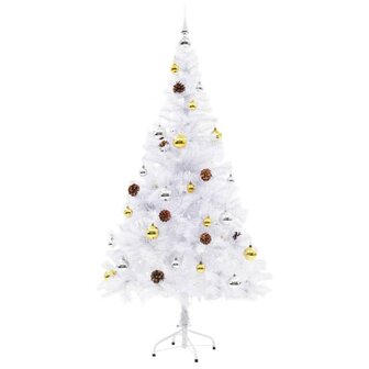 Kunstkerstboom met verlichting en kerstballen 150 cm wit 3