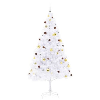 Kunstkerstboom met verlichting en kerstballen 210 cm wit 3