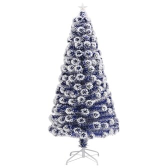 Kunstkerstboom met verlichting 120 cm glasvezel wit en blauw 3