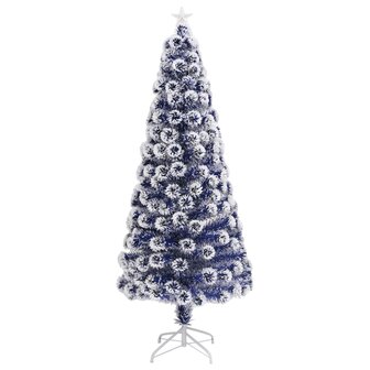 Kunstkerstboom met verlichting 180 cm glasvezel wit en blauw 3