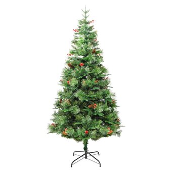 Kerstboom met LED en dennenappels 195 cm PVC en PE groen 4