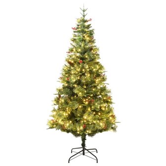 Kerstboom met LED en dennenappels 225 cm PVC en PE groen 2