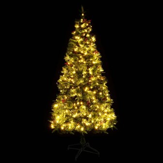 Kerstboom met LED en dennenappels 225 cm PVC en PE groen 5