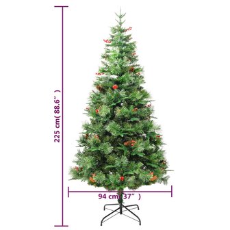 Kerstboom met LED en dennenappels 225 cm PVC en PE groen 11