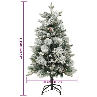 Kerstboom met LED en dennenappels en sneeuw 150 cm PVC en PE 9