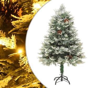 Kerstboom met LED en dennenappels 120 cm PVC en PE groen 1