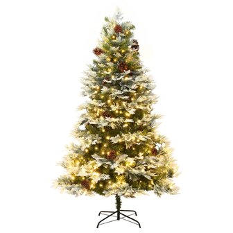 Kerstboom met LED en dennenappels 195 cm PVC en PE groen 2