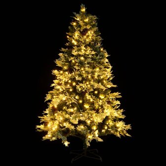 Kerstboom met LED en dennenappels 195 cm PVC en PE groen 4