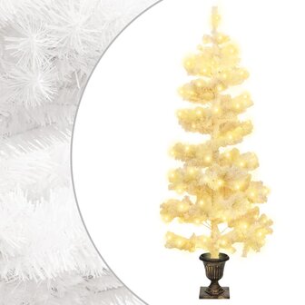 Kunstkerstboom met verlichting en pot 120 cm PVC wit 1