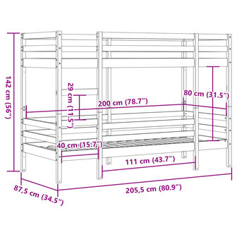 Stapelbed massief grenenhout wasbruin 80x200 cm 10