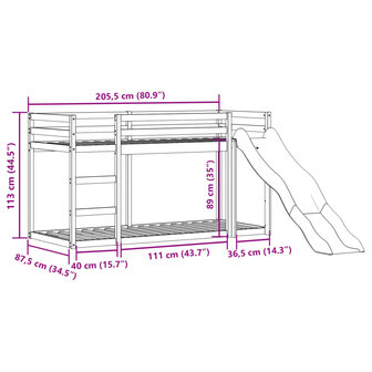 Stapelbed met glijbaan en ladder grenenhout wit 80x200 cm 11