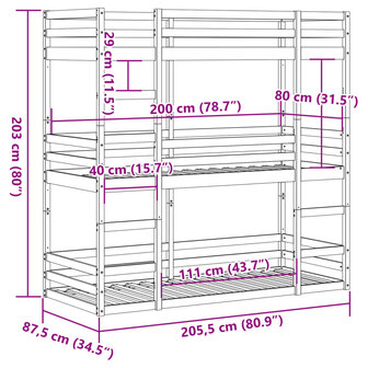 Stapelbed 3-persoons massief grenenhout wit 80x200 cm 10