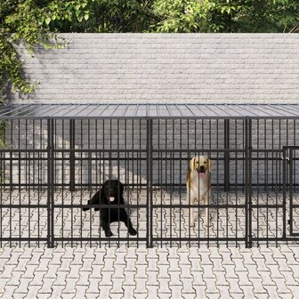 Hondenkennel voor buiten met dak 16,89 m&sup2; staal 1