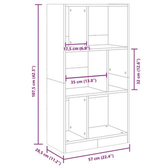 Boekenkast 57x28,5x107,5 cm bewerkt hout betongrijs 9