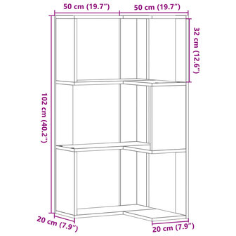 Hoekboekenkast 3-laags 50x50x102 cm bewerkt hout wit 9