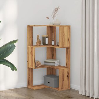 Hoekboekenkast 3-laags 50x50x102 cm hout artisanaal eikenkleur 3