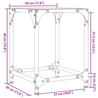 Salontafel met zwart glazen blad 30x30x40 cm staal 9