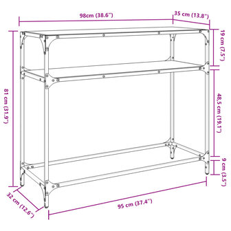 Wandtafel met transparant glazen blad 98x35x81 cm staal 8