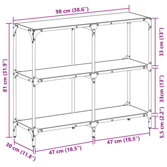 Wandtafel met transparant glazen blad 98x30x81 cm staal 9