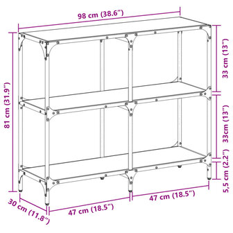 Wandtafel met zwart glazen blad 98x30x81 cm staal 9