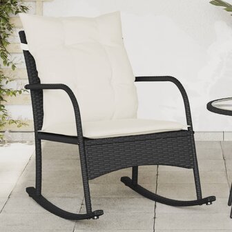 Tuinschommelstoel met kussens poly rattan zwart 1