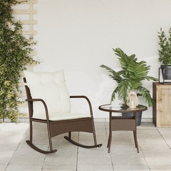 Tuinschommelstoel met kussens poly rattan bruin 3