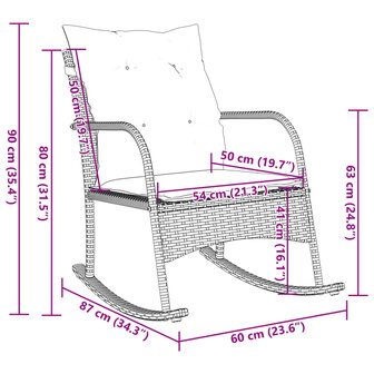 Tuinschommelstoel met kussens poly rattan bruin 8