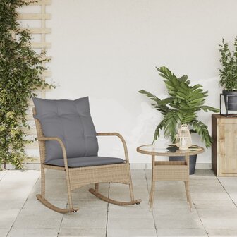 Tuinschommelstoel met kussens poly rattan beige 3