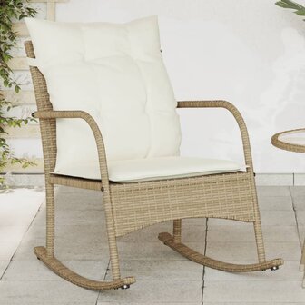 Tuinschommelstoel met kussens poly rattan beige 1