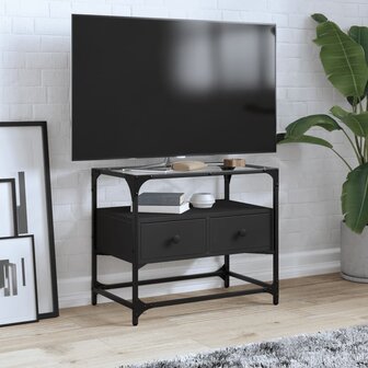 Tv-meubel met glazen blad 60x35x51 cm bewerkt hout zwart 1