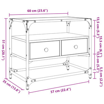 Tv-meubel met glazen blad 60x35x51 cm bewerkt hout zwart 10