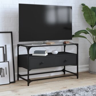 Tv-meubel met glazen blad 80x35x51 cm bewerkt hout zwart 1