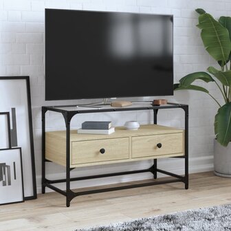 Tv-meubel met glazen blad 80x35x51 cm hout sonoma eikenkleurig 1