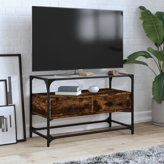 Tv-meubel met glazen blad 80x35x51 cm hout gerookt eikenkleurig 1