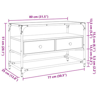 Tv-meubel met glazen blad 80x35x51 cm hout gerookt eikenkleurig 10