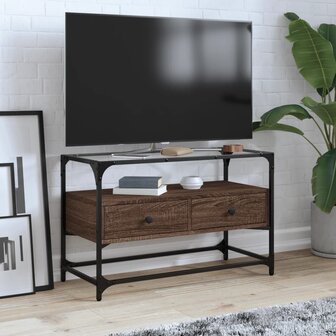 Tv-meubel met glazen blad 80x35x51 cm hout bruin eikenkleurig 1