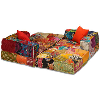 Poef driezits modulair stof patchwork 8