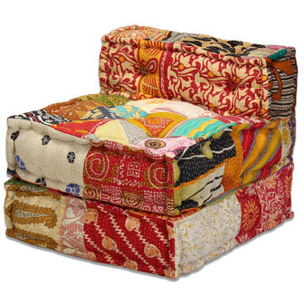 Poef driezits modulair stof patchwork 10