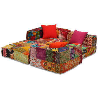 Poef driezits modulair stof patchwork 11