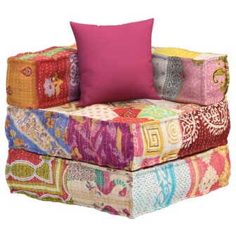 Poef modulair met kussen patchwork stof 2