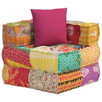 Poef modulair met kussen patchwork stof 11