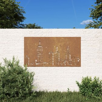 Wanddecoratie tuin skyline-ontwerp 105x55 cm cortenstaal 1