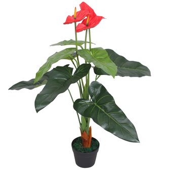 Kunst anthurium plant met pot 90 cm rood en geel 1