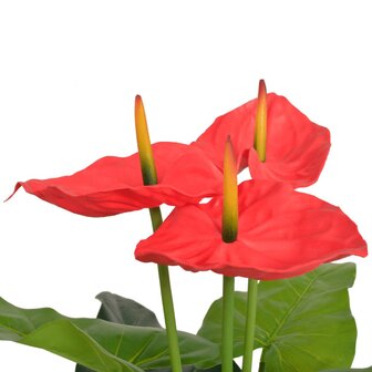 Kunst anthurium plant met pot 90 cm rood en geel 2