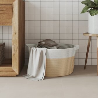 Opbergmand &Oslash; 40x25 cm katoen beige en wit 3