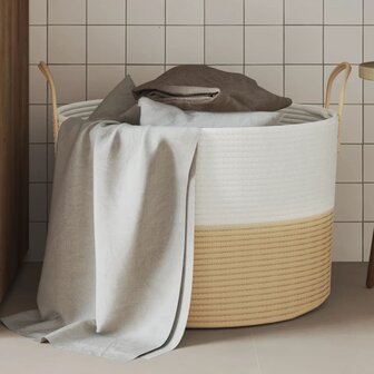 Opbergmand &Oslash; 51x33 cm katoen beige en wit 1