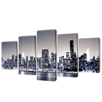 Canvas muurdruk set monochroom New York skyline 100 x 50 cm 1