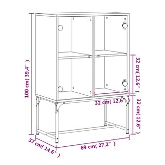 Bijzetkast met glazen deuren 69x37x100 cm sonoma eikenkleurig 11